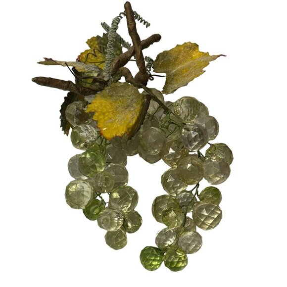 2 Vintage Acrylic Champagne Grape Cluster Faceted Sugared Leaves Wired 1970s MCM - Picture 6 of 6